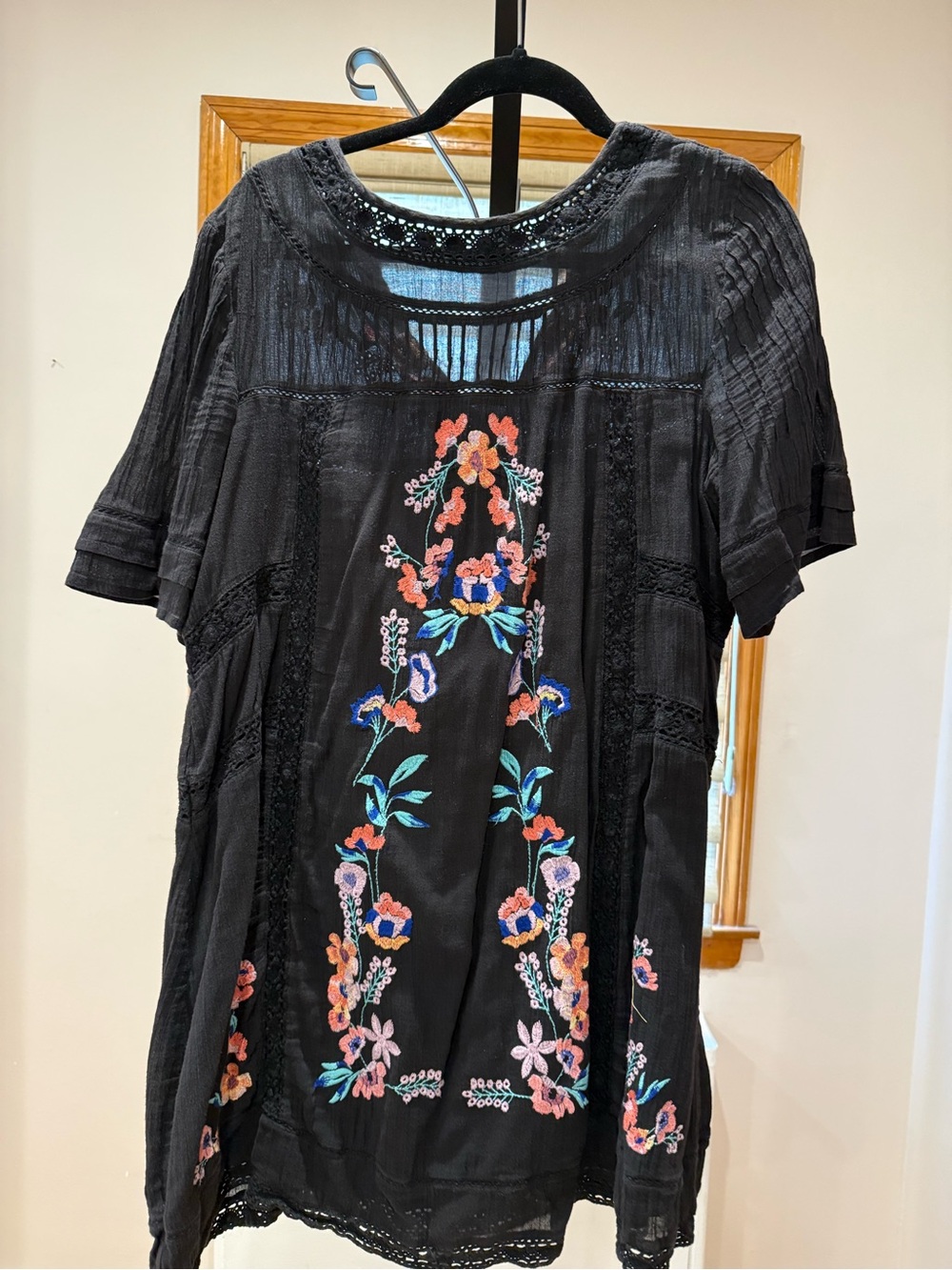 Black Embroidered Floral Tunic Dress